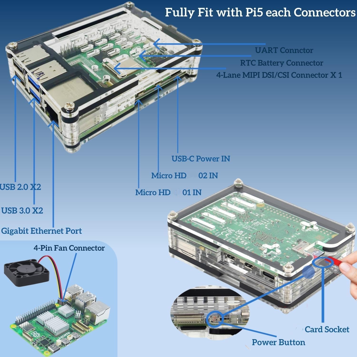 RasTech 8GB Kit for Raspberry Pi 5 Starter Kit with Pi5 8GB Board