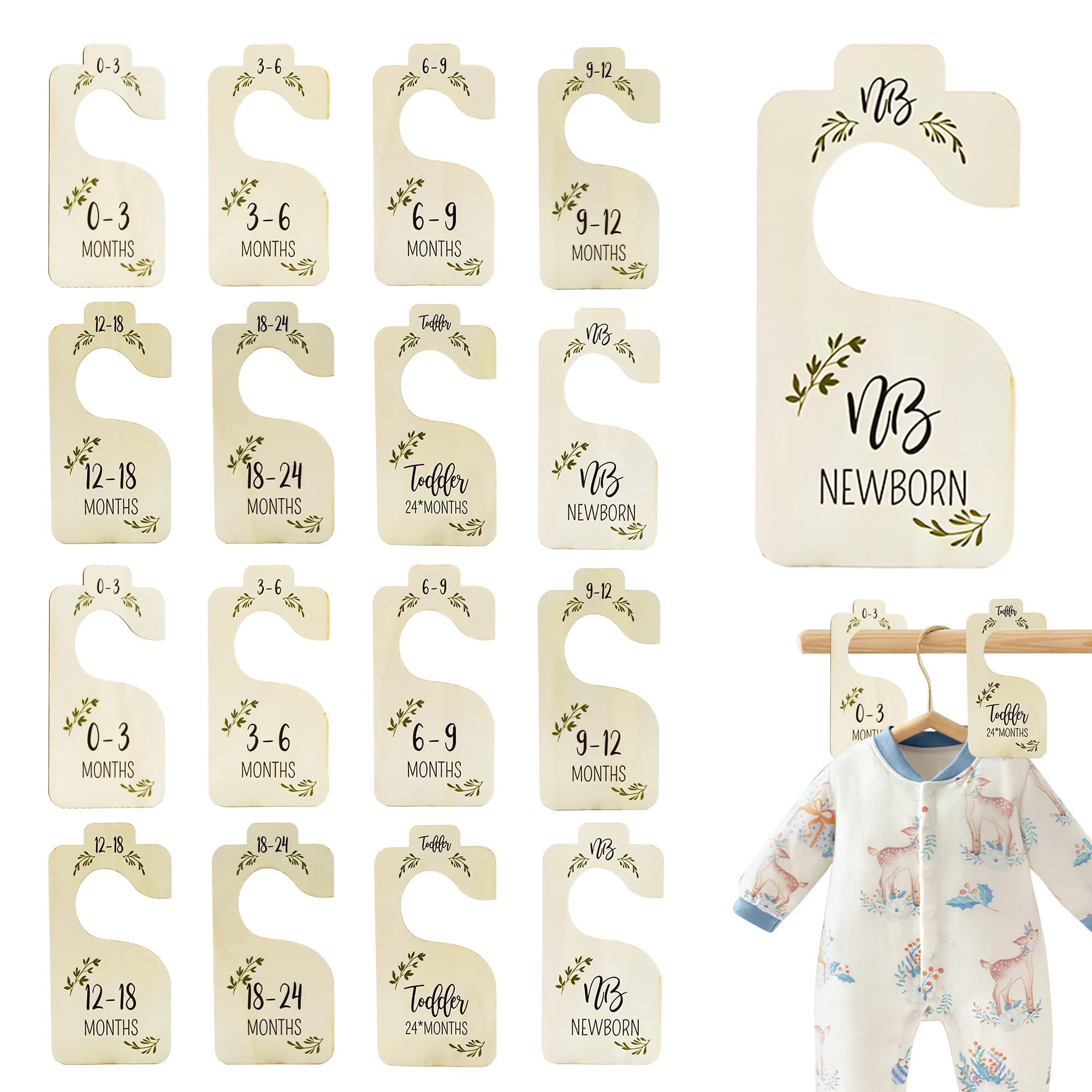 16PCS Baby Wardrobe Dividers Wood Baby Clothes Dividers Natural Baby Wardrobe Organiser Baby Age Hanger Dividers for Baby Clothes Wardrobe Divider Easily Organize Your Little Girls or Boys Room