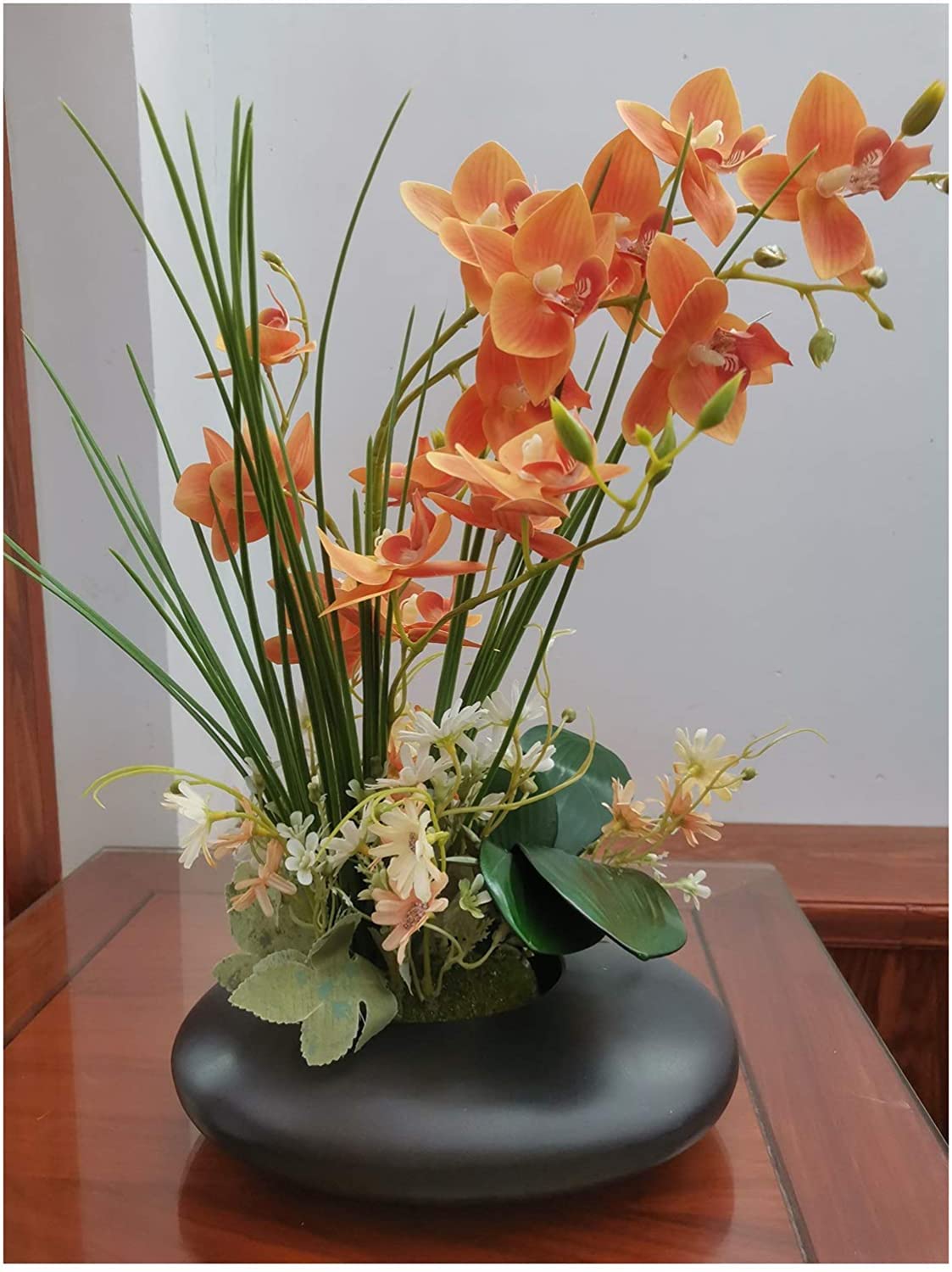 Sztuczny kwiat w doniczce, orchidea, sztuczne kwiaty, sztuczne orchidee, kwiaty bonsai z liśćmi, doniczka ceramiczna do salonu/biura/sypialni, sztuczny kwiat orchidei