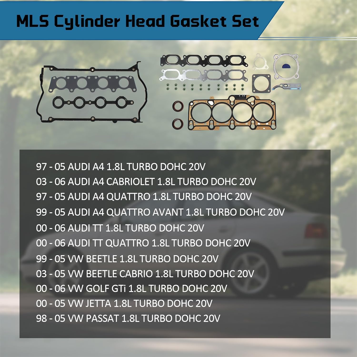CNS MLS Cylinder Head Gasket Set Compatible/Replacement for Audi Volkswagen 1.8T Turbocharged 20 Engine A4, A4 Cabriolet, Quattro Avant, TT Quattro, Beetle, Golf GTI, Jetta, Passat 97-06