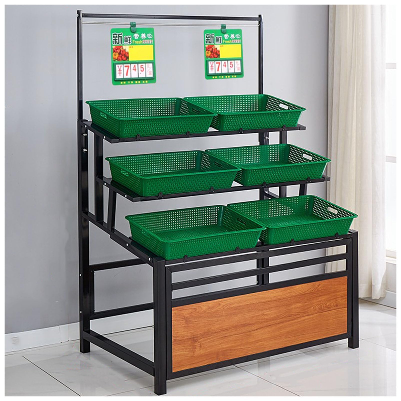 Heavy Duty 5-Tier Display Rack con cesti di plastica - Kitchen Food Organizer per supermercati, Negozi di Alimentari e mercati di Agricoltori