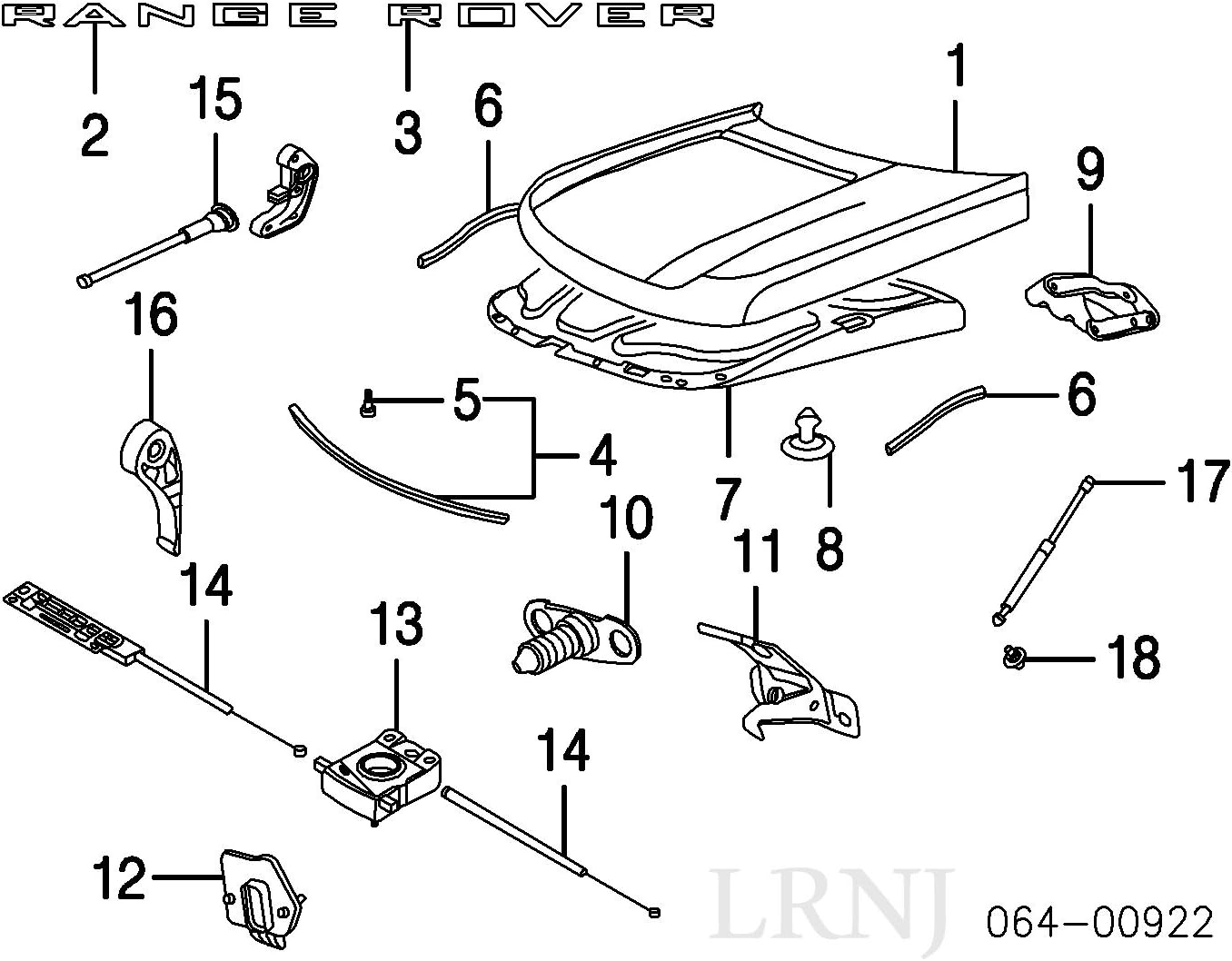 BRITPART HOOD UPPER GAS STRUT COMPATIBLE WITH LAND ROVER RANGE ROVER 2003-2012 PART # BKK760010