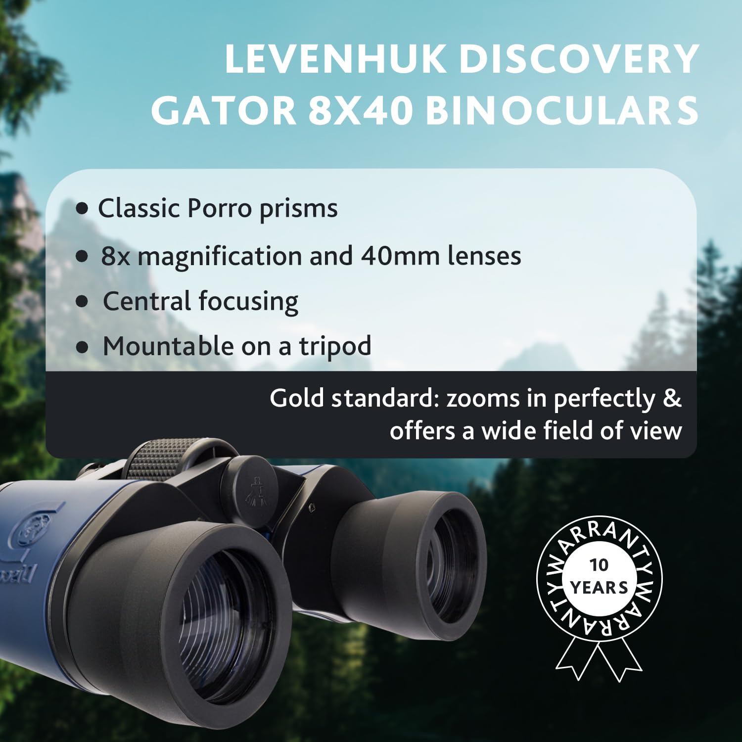 Discovery Gator 8x40 Binocolo Impermeabile Grandangolare – Porro, BK-7, Con Custodia E Cinghia, Per Caccia E Birdwatching