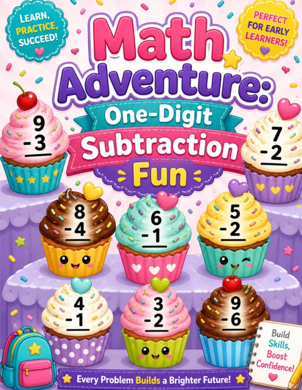 Math Adventure: One‑Digit Subtraction Fun: Exciting Vertical Subtraction Worksheets with Colourful Cupcake Designs