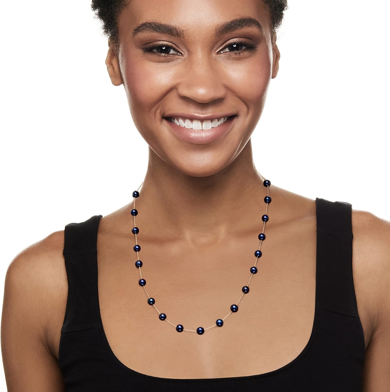 Ross-Simons 6-6.5mm Black Cultured Pearl Station Necklace in 14kt Yellow Gold