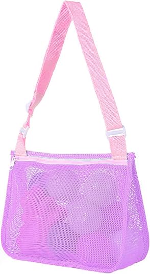 UTTPLL Colorful Mesh Beach Bag Adjustable Kids Quick Dry Net Tote for Seashell Collecting Sand Toy Swimming Accessories