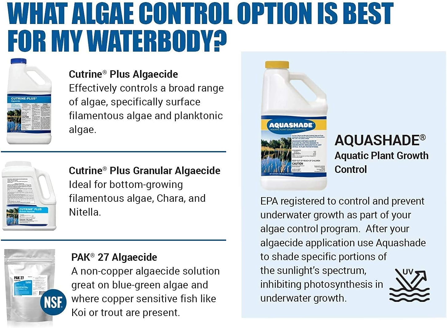 Dual-Action Pond Care Bundle (Black) - Elimate Algae, Limit Harmful UV Rays & Add Deep Color for Enhanced Aesthetics (Cutrine Plus + Aquashadow Black Pond Colorant)