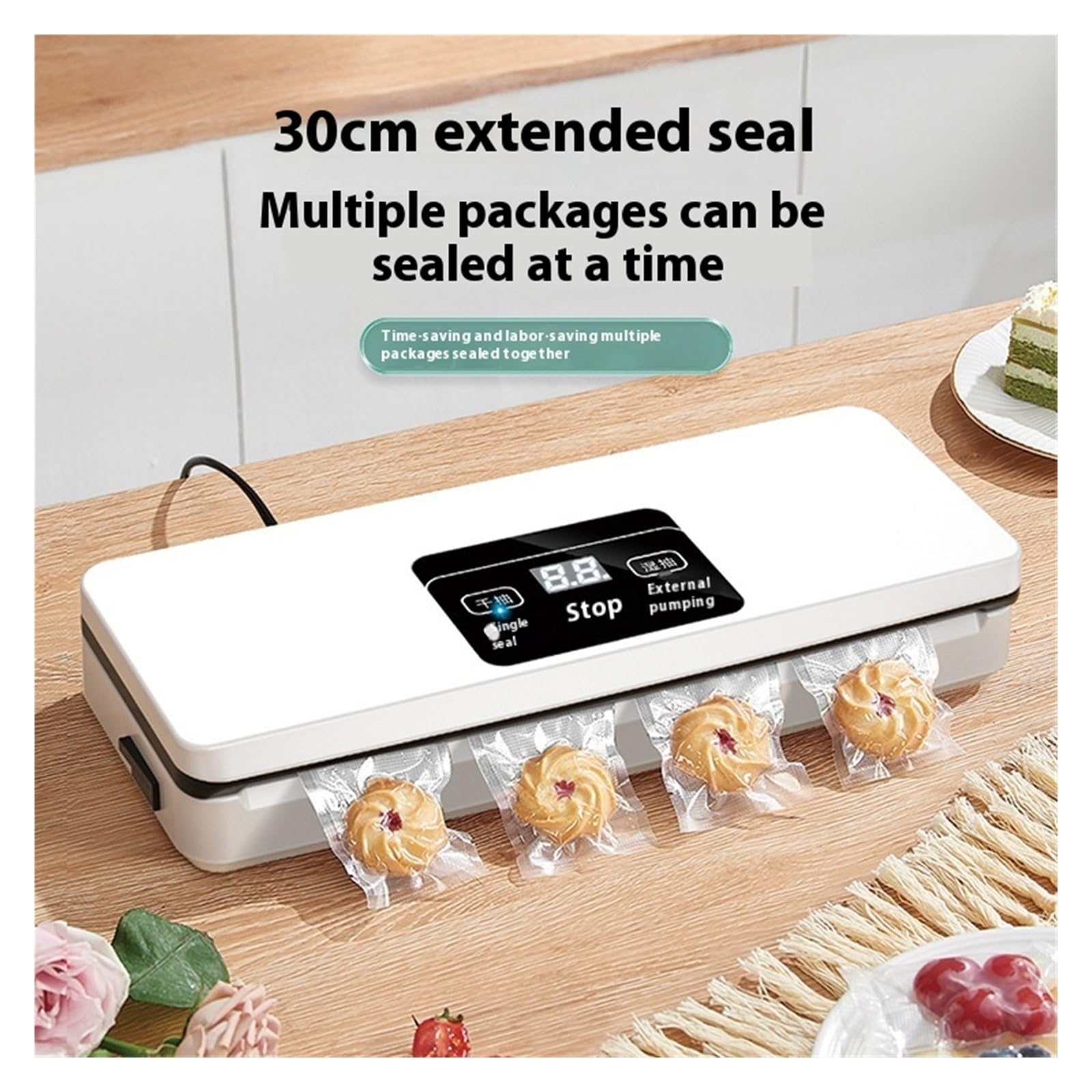 Máquina de sellado, Sellador de bolsas de plástico Sellador de envoltura Sellador al vacío completamente automático Máquina de envasado de alimentos Laminador de sellado doméstico pequeño con bolsas