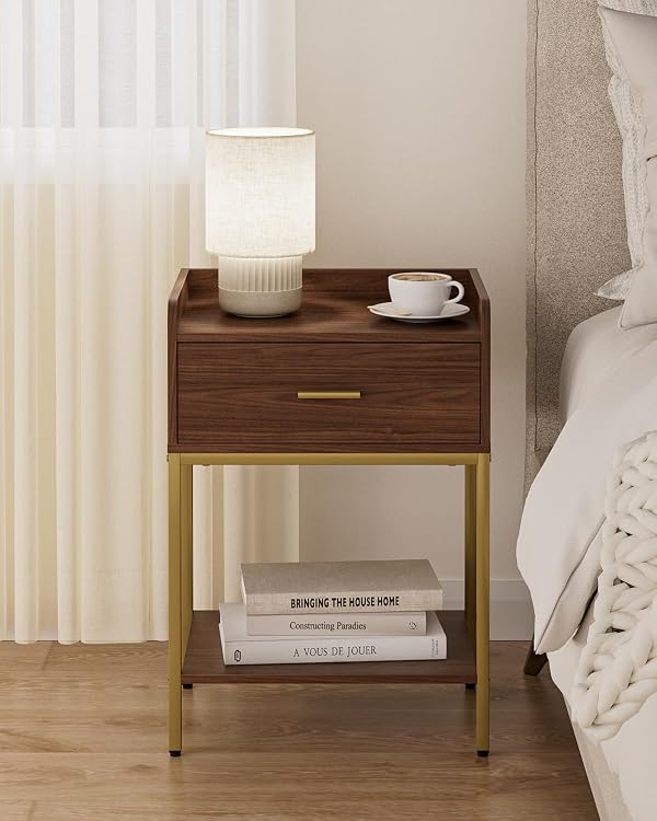 Masupu Nightstand, 3-Tier Modern Bedside Night Stand with Storage Drawer and Shelf, Small End Side Table for Bedroom, Living Room, Walnut by Masupu - Image 3