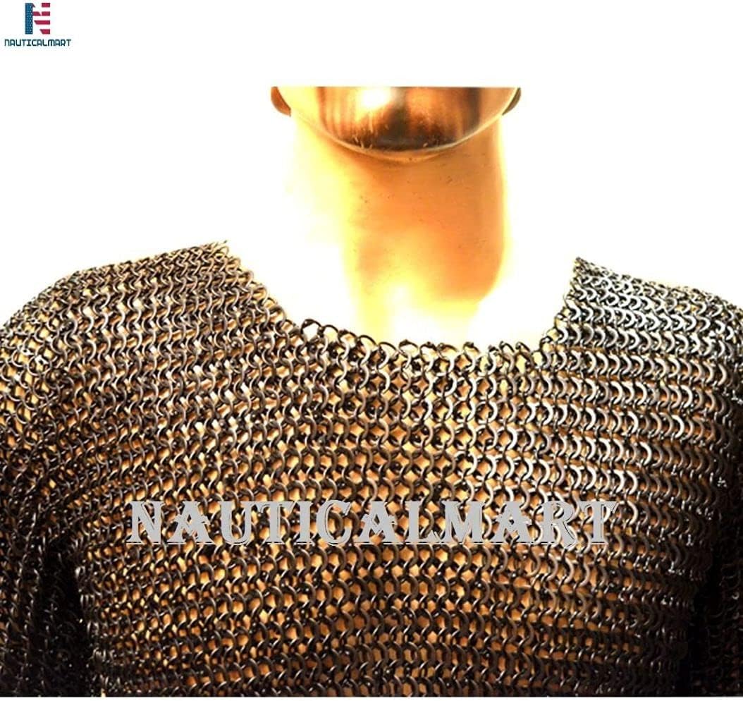 NauticalMart Round Riveted Alternate Solid Ring Chain Hauberk Chest 46 Large Blackend