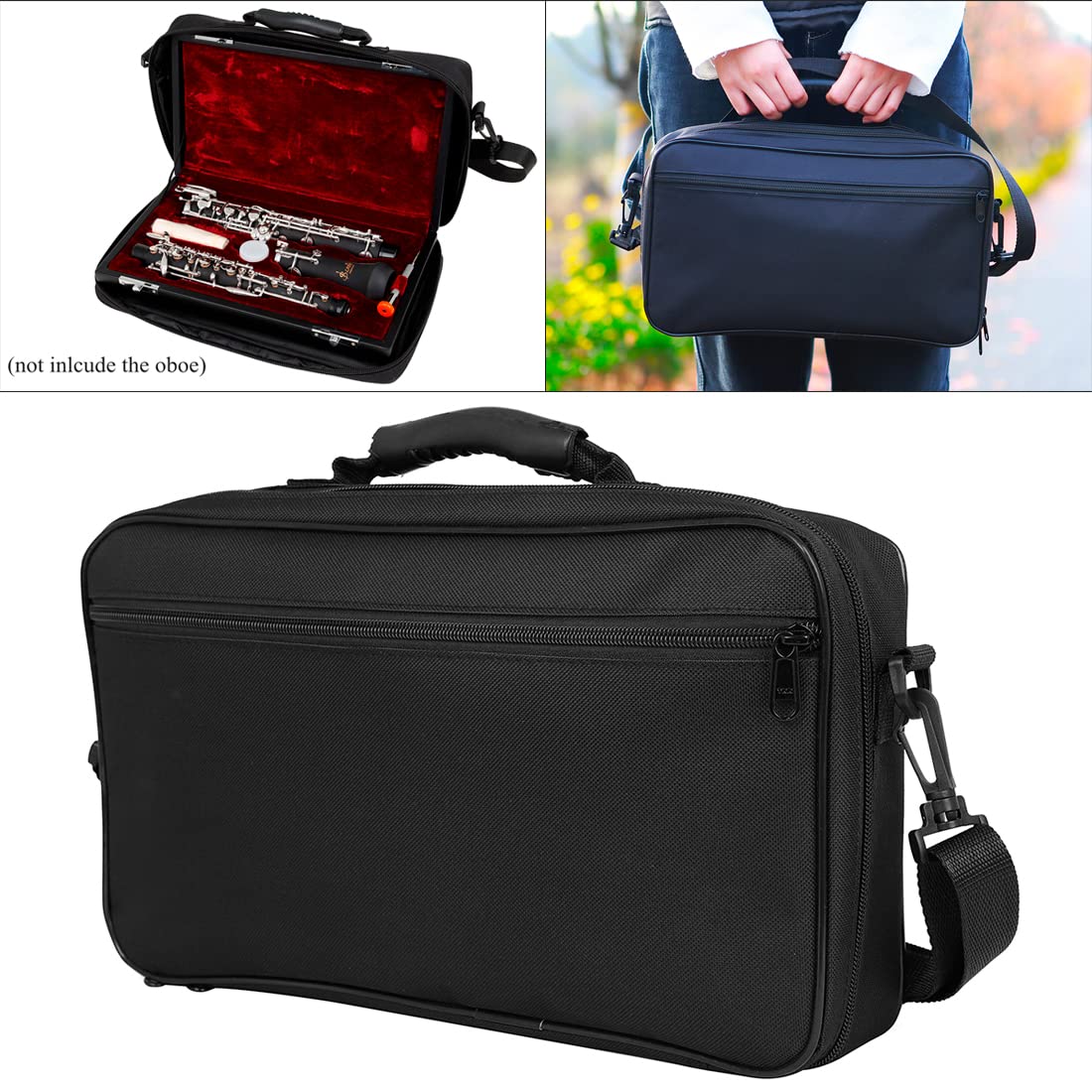 Custodia Rigida per Oboe in Tessuto Oxford - Borsa da Trasporto Impermeabile a Tracolla Singola Portatile Nero