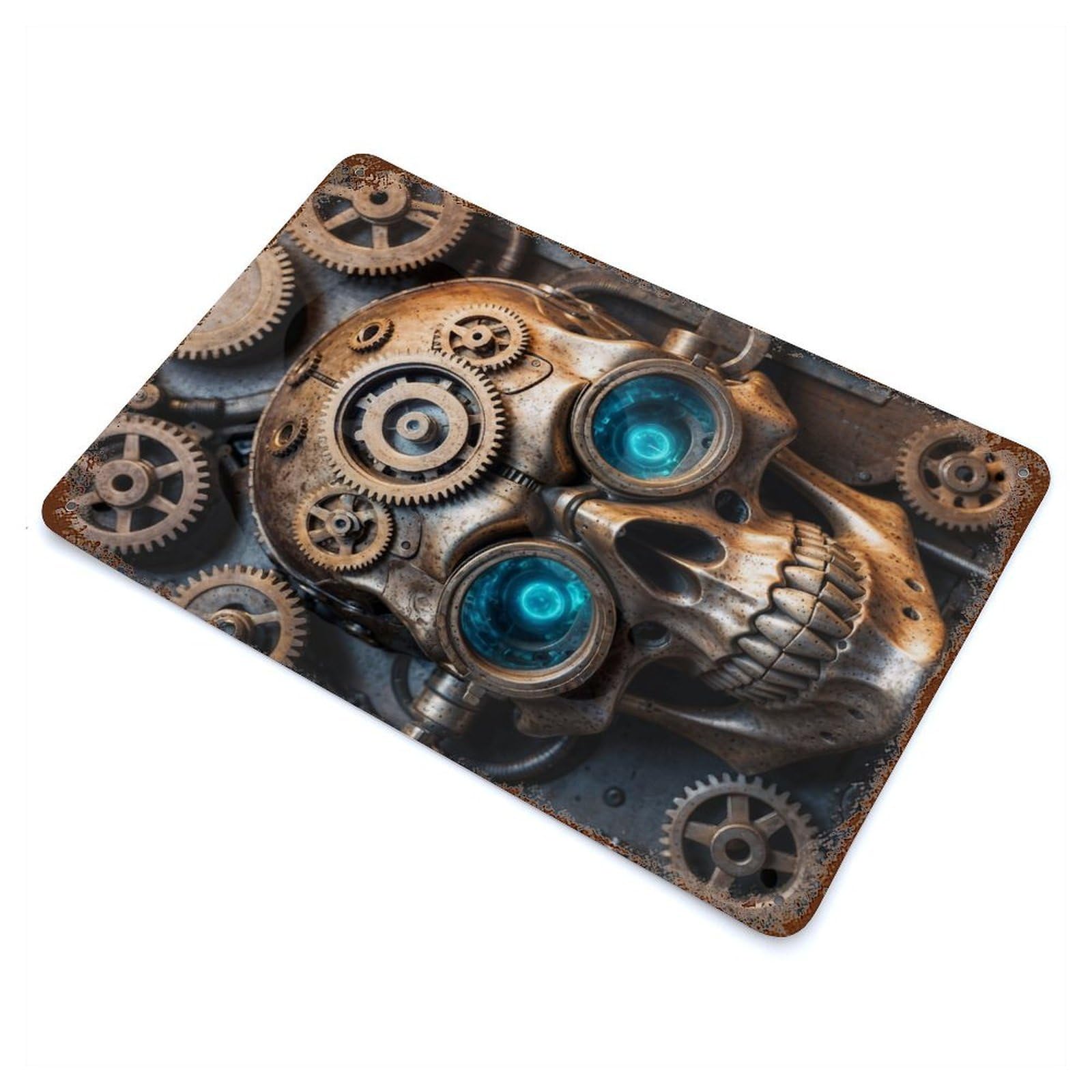 Gears Cogs Goggles Skull Vintage Metal Tin Sign 11.8"x7.9", Farmhouse Wall Decor for Living Room, Hallway And Home Decor