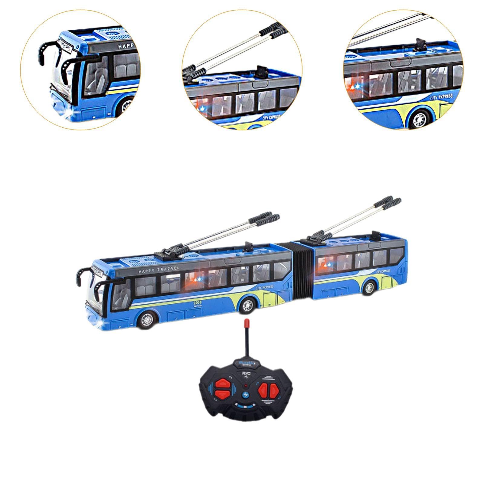 Coche Teledirigido Autobús Escolar Teledirigido Escala 1:32 Regalos de Cumpleaños Puertas Que Se Abren Autobús Teledirigido Modelo de Autobús Escolar, Azul Largo