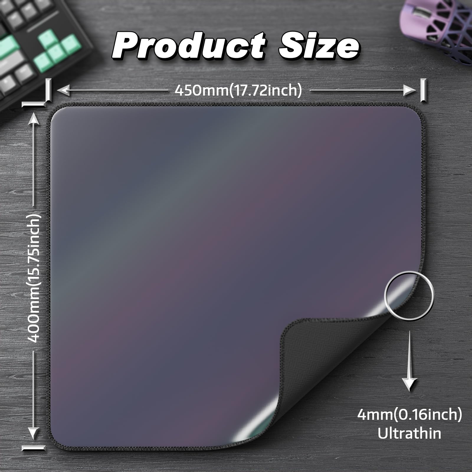 ATTACK SHARK CM03 Tappetino per Mouse Da Gioco Esports, Rivestimento Resistente All'Acqua, Grande Tappetino Per Mouse, Superficie Liscia e Pesante,Base Antiscivolo,450x400x4 mm-Grigio Sfumato
