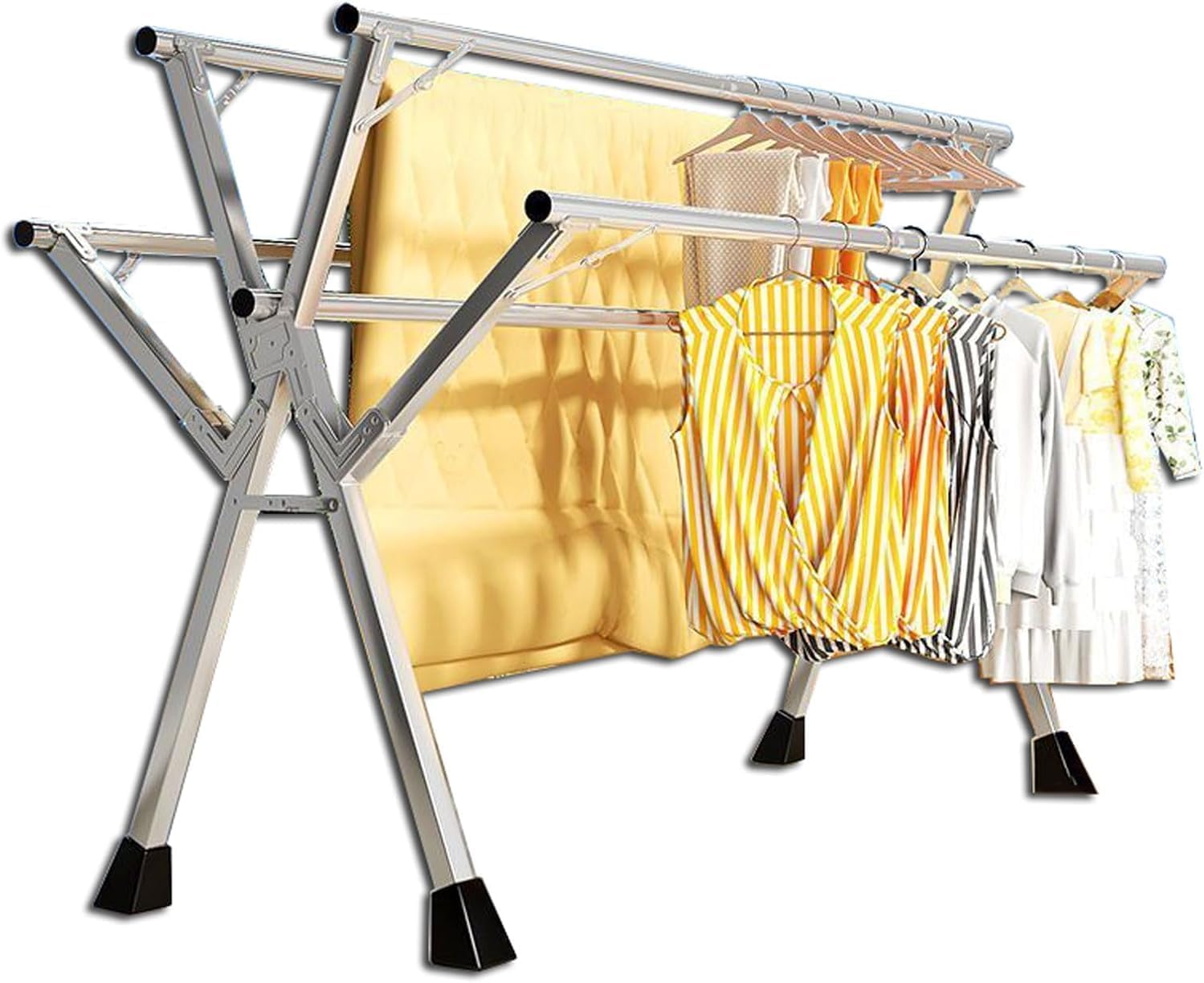 Foldable Space-Saving Clothes Rack Floor-Standing Clothes Rack Tripod Portable Rotating Clothes Rack，Heavy-Duty Stainless Steel Clothes Drying Rack - 5-Rod Foldable Laundry Rack for Indoor/O