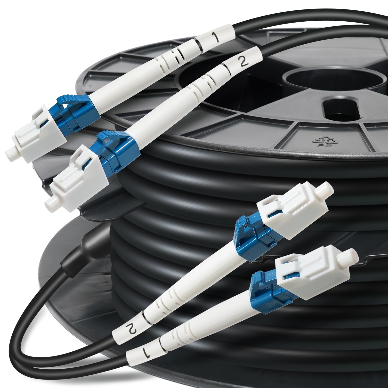 OS2 zewnętrzny duplex jednomodowy kabel światłowodowy 1 tryb podwójnej osłony + kabel światłowodowy 2 FRP czarny 30,5 m