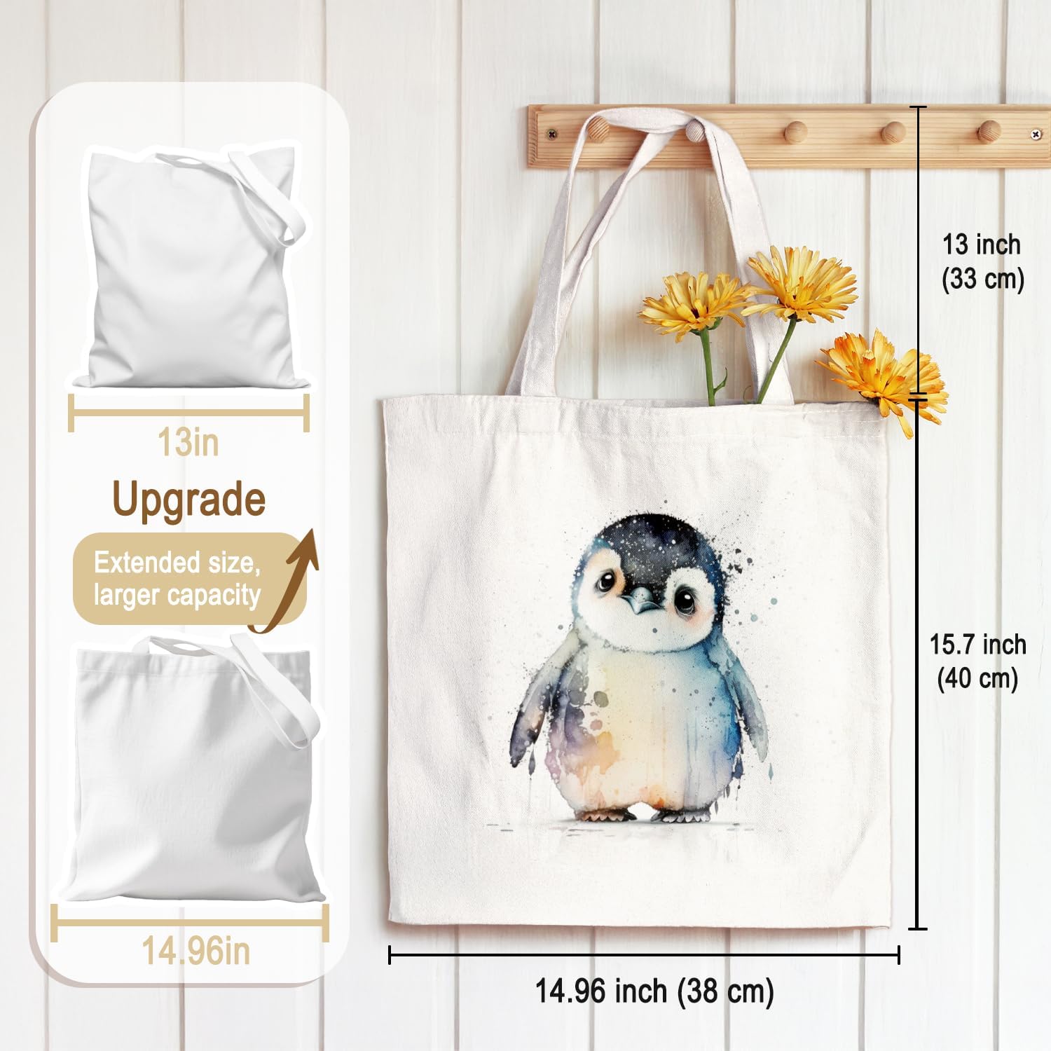 Cute Animal Canvas Tote Bag for Women Teens Girls, Fox Sea Otter Penguin Giraffe Reusable Grocery Bags Shopping Bags - Image 4