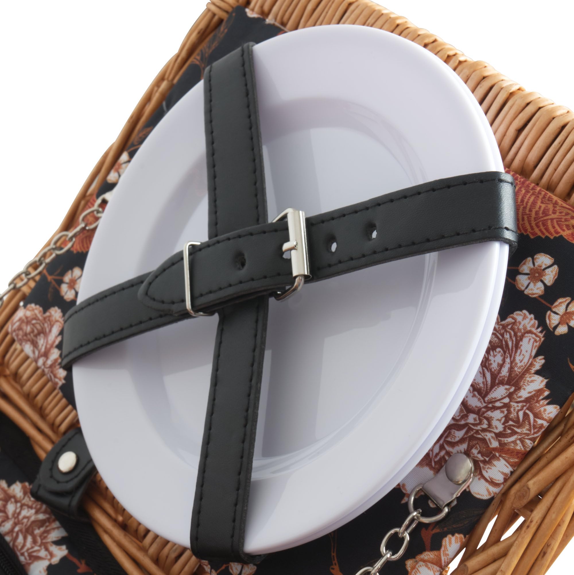 CampFeuer Cesta de picnic para 2 personas con juego de vajilla y compartimento frigorífico, 12 piezas, maletín de pícnic, cesta de mimbre con correa de piel sintética, bolsa de pícnic, juego completo