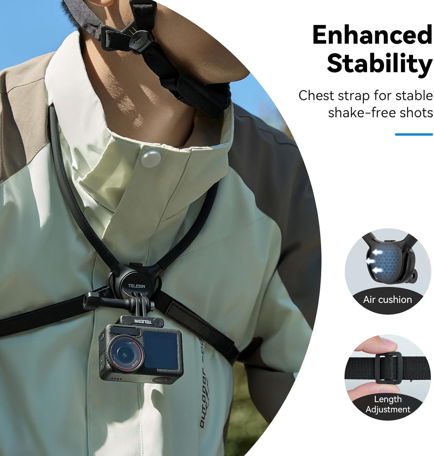 TELESIN Neck Mount SE 2.0 with Air Cushion, Adjustable Chest Strap and Neck Mount for Hands-Free POV Vlogging, for GoPro Hero 13/12/11/10/9, Insta X5/X4/X3/Ace Pro 2, Action 3/4/5 Pro 6 — Amazon image 2