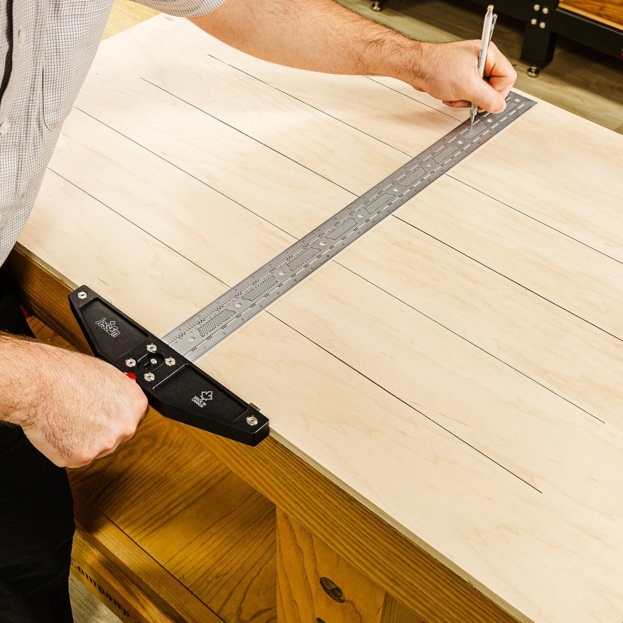 JessEm 07423 Claymore 24" Sword T-Square – Stainless Steel Precision Ruler with Imperial & Metric Scales, Durable Measuring Tool for Accurate Woodworking and Layout Work