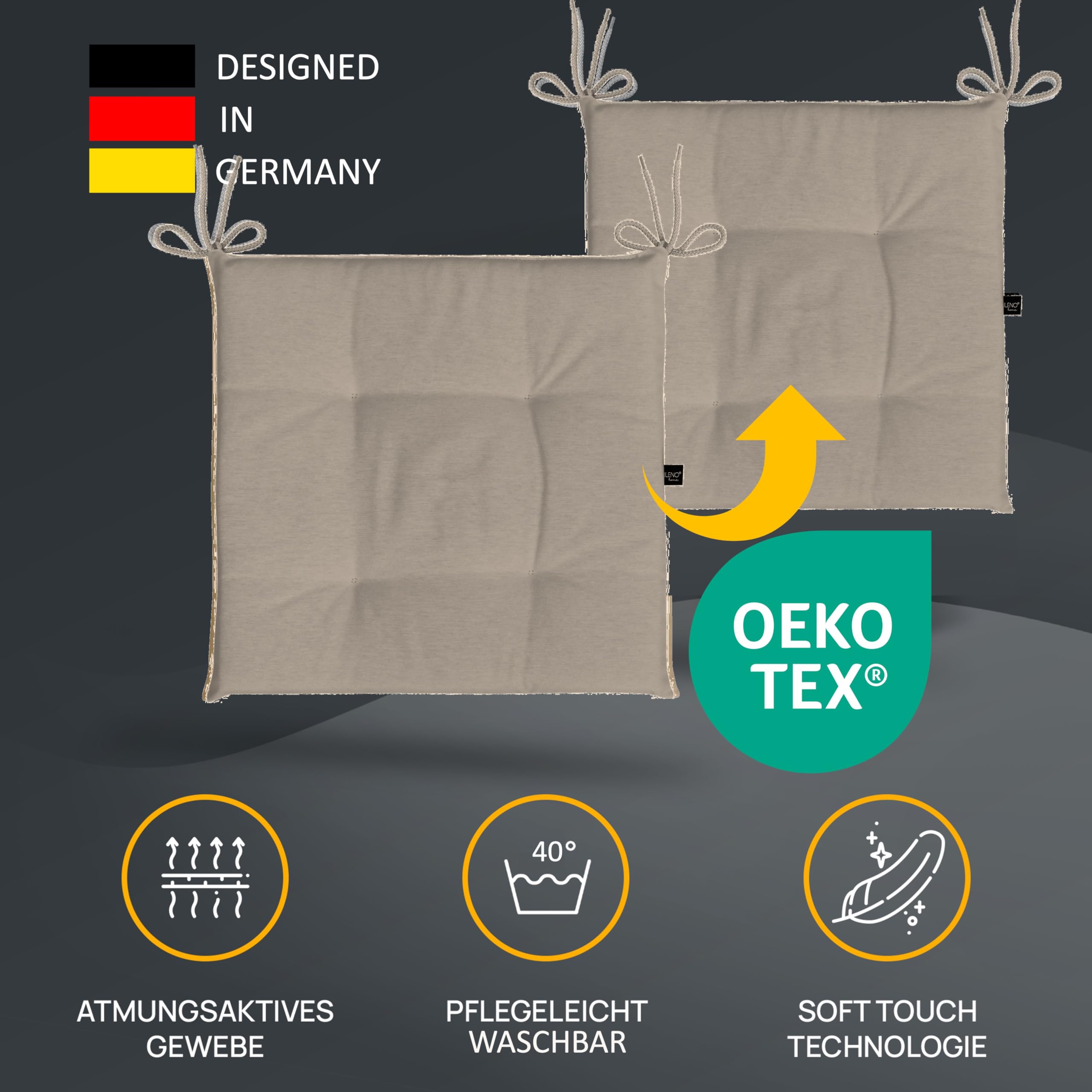 LILENO HOME 6er Set Stuhlkissen Hellbraun (40x40x4,5 cm) - Sitzkissen für
