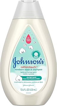 Johnson's CottonTouch Newborn Baby Body Wash & Shampoo, Gentle & Tear-Free, Made with Real Cotton, Gently Washes Away Dirt & Germs, Sulfate- & Paraben-Free for Sensitive Skin, 13.6 fl. oz