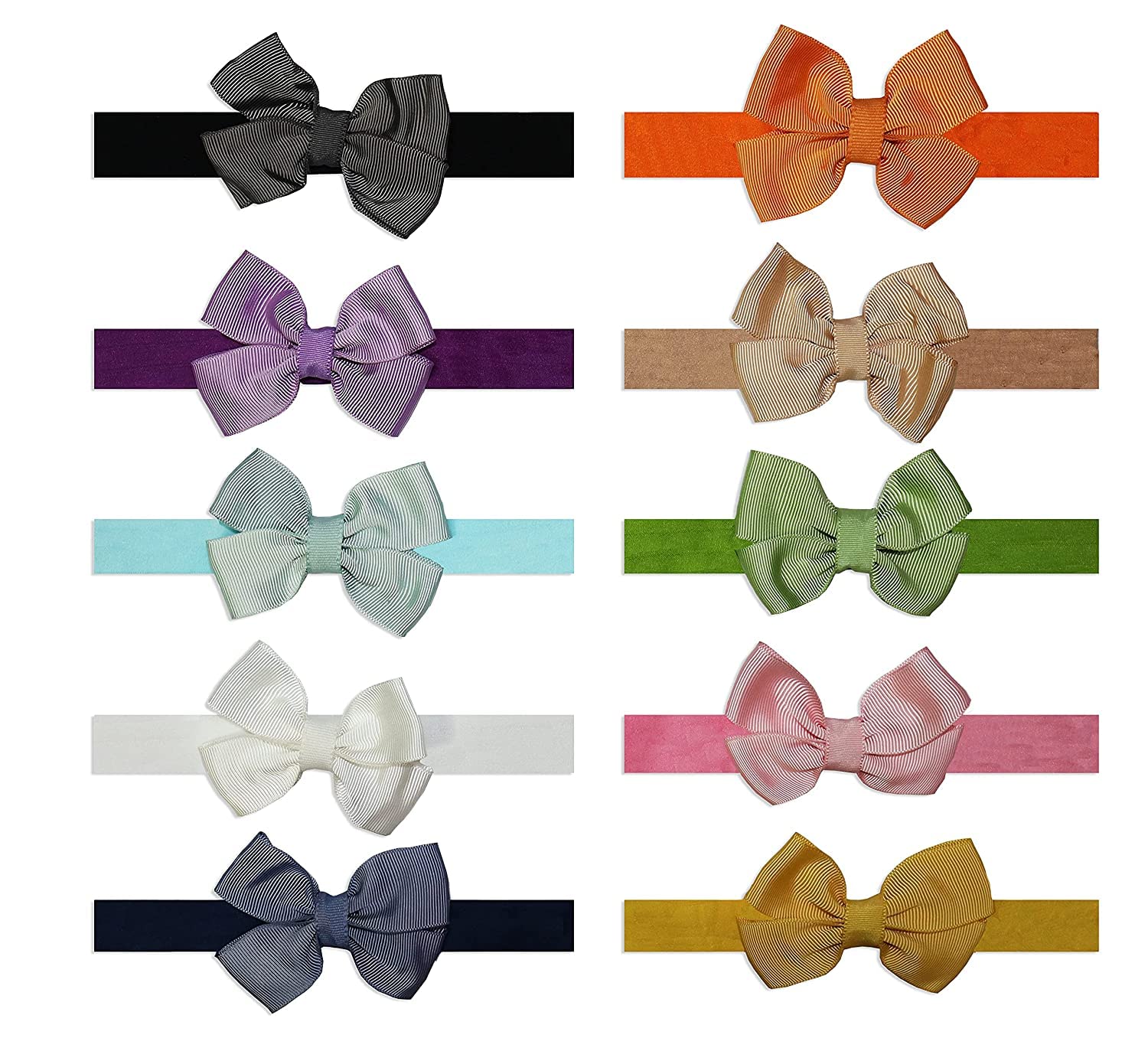 STYLEDOSE 10pc Grosgrain Ribbon Lace Head Band For Girls, Hairbands, Ribbon Boutique, Elastic Bow Bowknot for Kids Girls Infant Toddler (Bow Desgin-1) 4