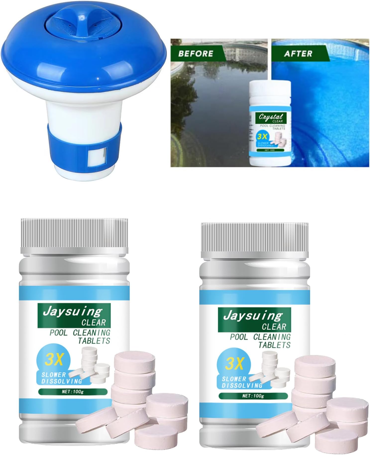 ALLESMSwimming Pool Cleaning Chlorine Dispenser Kit, Includes 200g Purifier Tablets, UV Protection Design, Suitable for All Pool Types