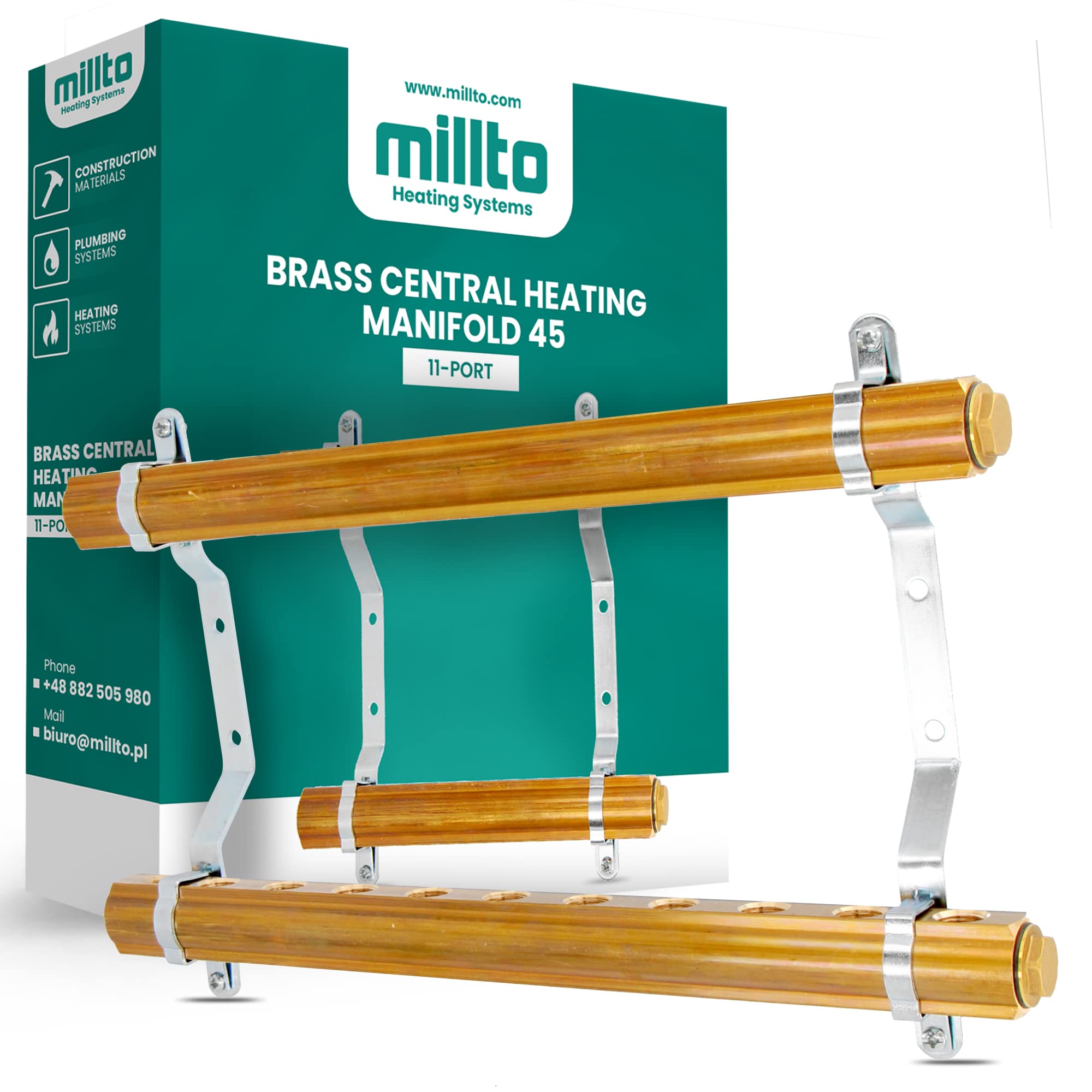 Millto™ Distribuidor de calefacción para debajo del pasillo, latón, 11 conexiones, tubos, tubos de acero inoxidable, soportes para calefacción por suelo radiante, conexión de tubos, juego de