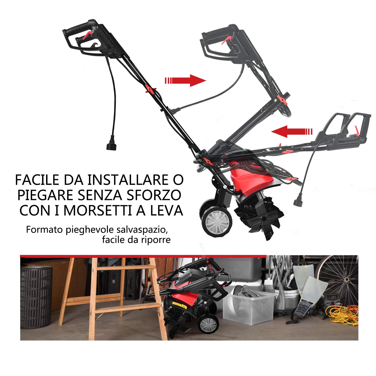 RELAX4LIFE Motozappa Elettrica 1200W/1500W, Zappa a Motore Elettrica 4/6 Lame, Velocità 365/400 rpm, Profondità di Lavoro 22 CM, Larghezza 35/43 CM (1200W)