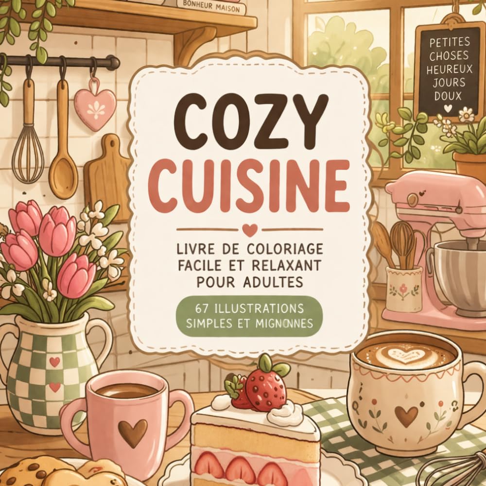 Cozy Cuisine – Livre de coloriage facile et relaxant pour adultes: Dessins simples et mignons | Cuisine cocooning, desserts, pâtisserie et moments détente