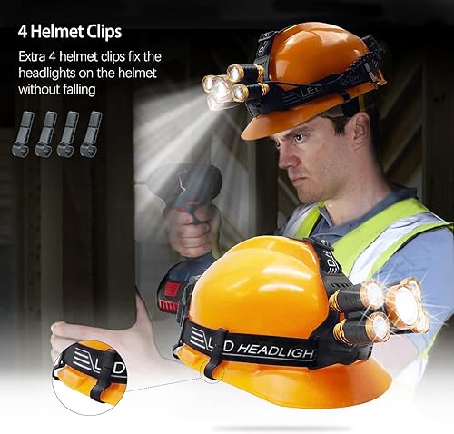 Miniatura 6 de Linterna frontal recargable, 2000 lúmenes, ultra brillante, 5 LED, para adultos, linterna impermeable con zoom, luz de casco duro para trabajo al