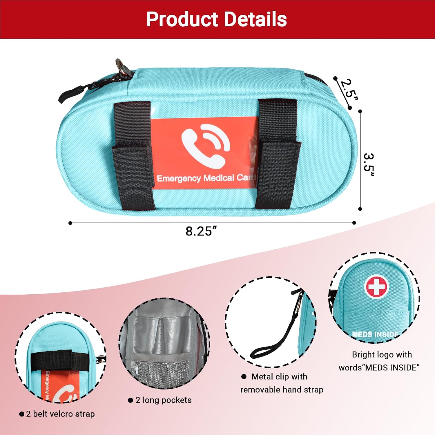 EpiPen Carrying Case Insulated, Travel Medical Bag with YKK Zipper, Emergency Medication Organizer Pouch for 2 Epi Pens or Auvi-Q, Anti-Histamine, Asthma Inhaler, Allergy Medicines, Light Blue