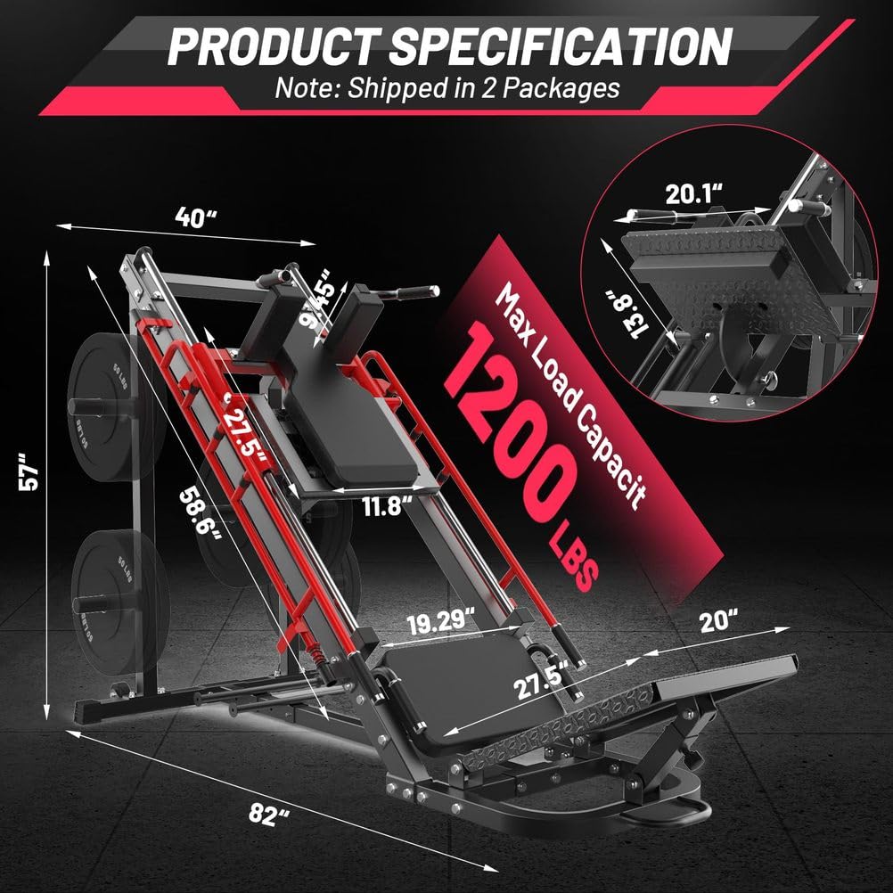 Beinpresse Hack Squat Maschine, 2-In-1-Beinpresse FüR Heim-Fitnessstudio Mit LinearfüHrung, Spezial-Hack Squat Maschine FüR Das Komplette UnterköRpertraining Mit Wadenblock
