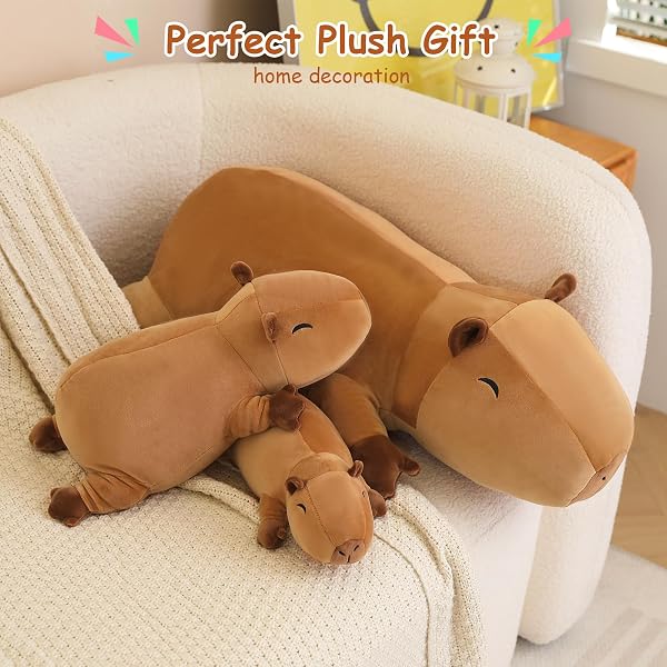 Weighted capybara stuffed animal plush toy, beige, sitting upright on white background