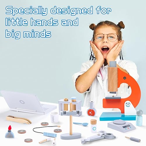 Miniatura 5 de UMU® Kit de experimento científico de madera para niños, disfraz de médico para niños de 3 a 5 años, disfraz de científico y juguetes de juego de