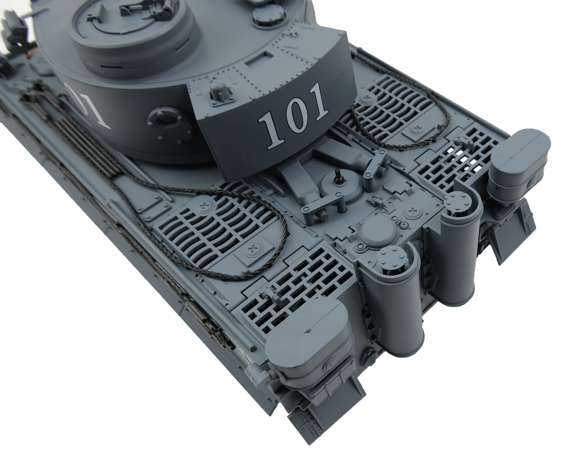 efaso Ferngesteuerter Panzer German Tiger I grau Maßstab 1:18, RC Panzer mit Schussfunktion Rauch und Sound RTR mit LED Lichtern