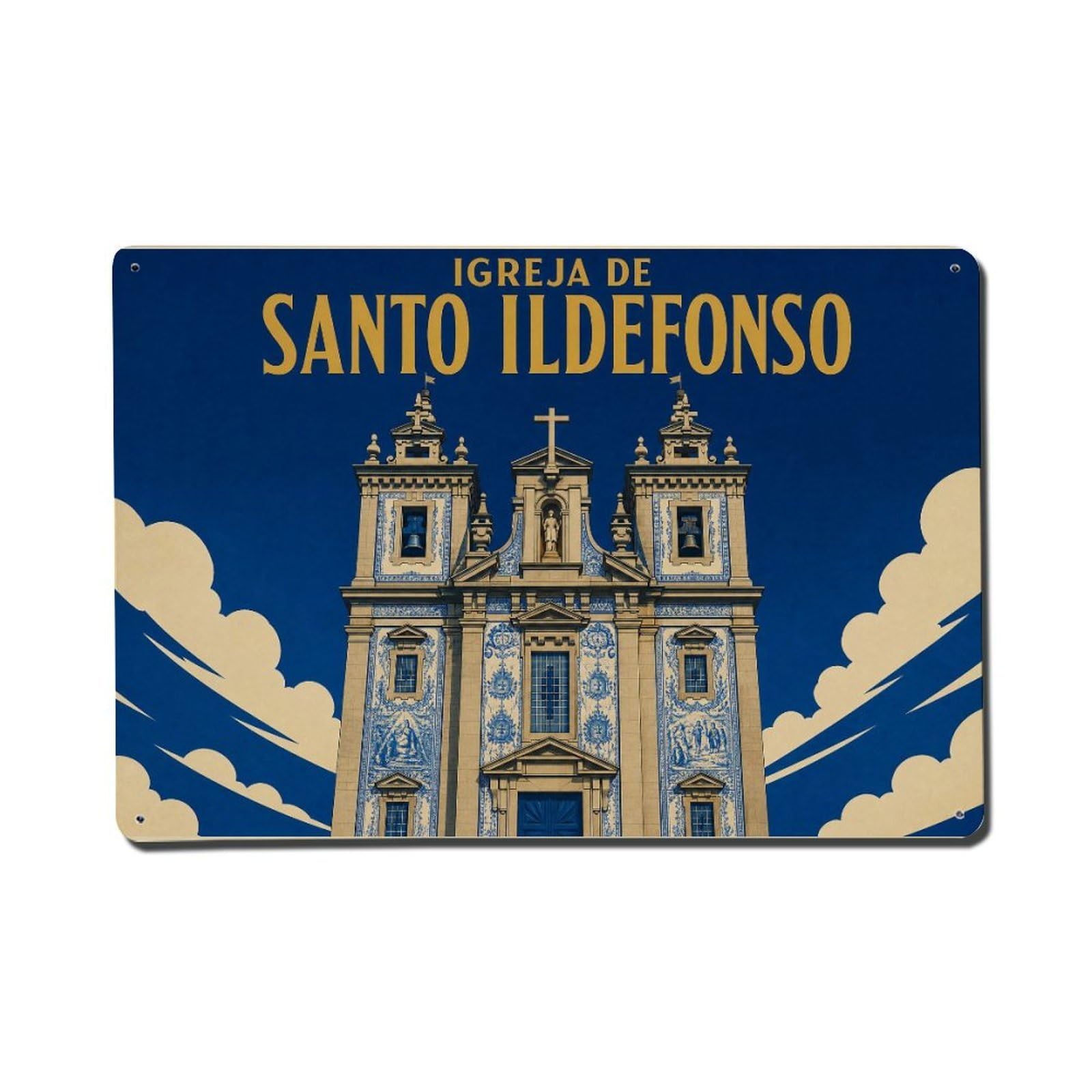 Yrnq 08X12inch Vintage Style Vintage Igreja Ildefonso Twin Towers Portugal Metal Tin Sign