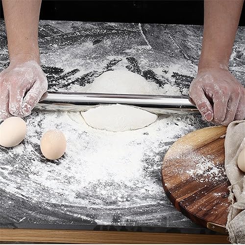 Miniatura 8 de Rodillo de acero inoxidable liso, rodillo para hornear fondant, pizza, pastel, pastelería, pasta, masa, galletas (16.7 pulgadas + esterilla)