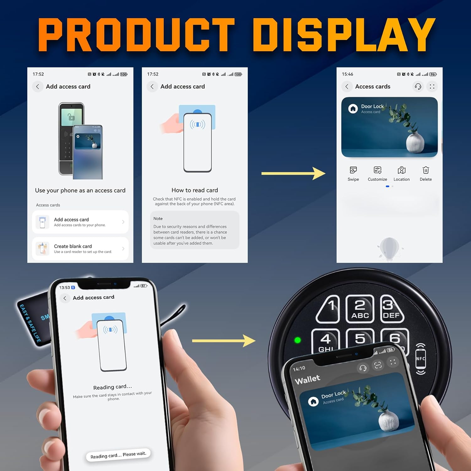 NFC Mobile Control Safe Electronic Lock Replacement Keypad with 2 Cards, Solenoid Lock & 2 Override Keys, Fits Android, Programmable Safe Keypad for Quick Secure Access Fits High Security Safes