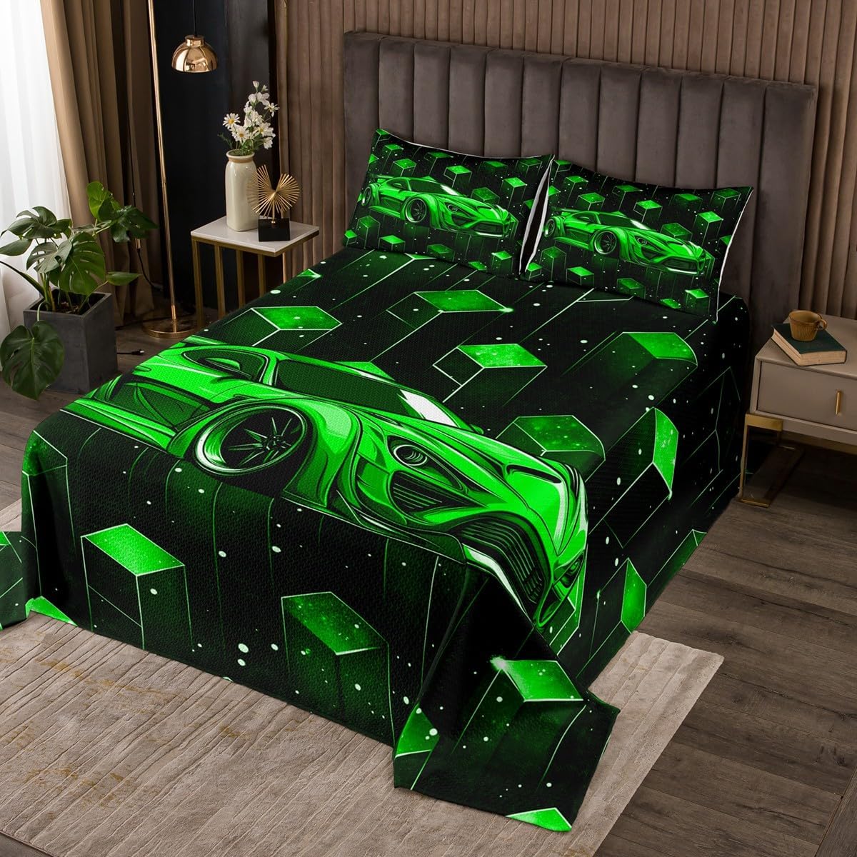 Feelyou Race Car Bedspread Racing Car Bedspread for Kids Boys Girls Extreme Sports Coverlet Set Cool Car Quilted Bedroom Collection 2Pcs Twin Size