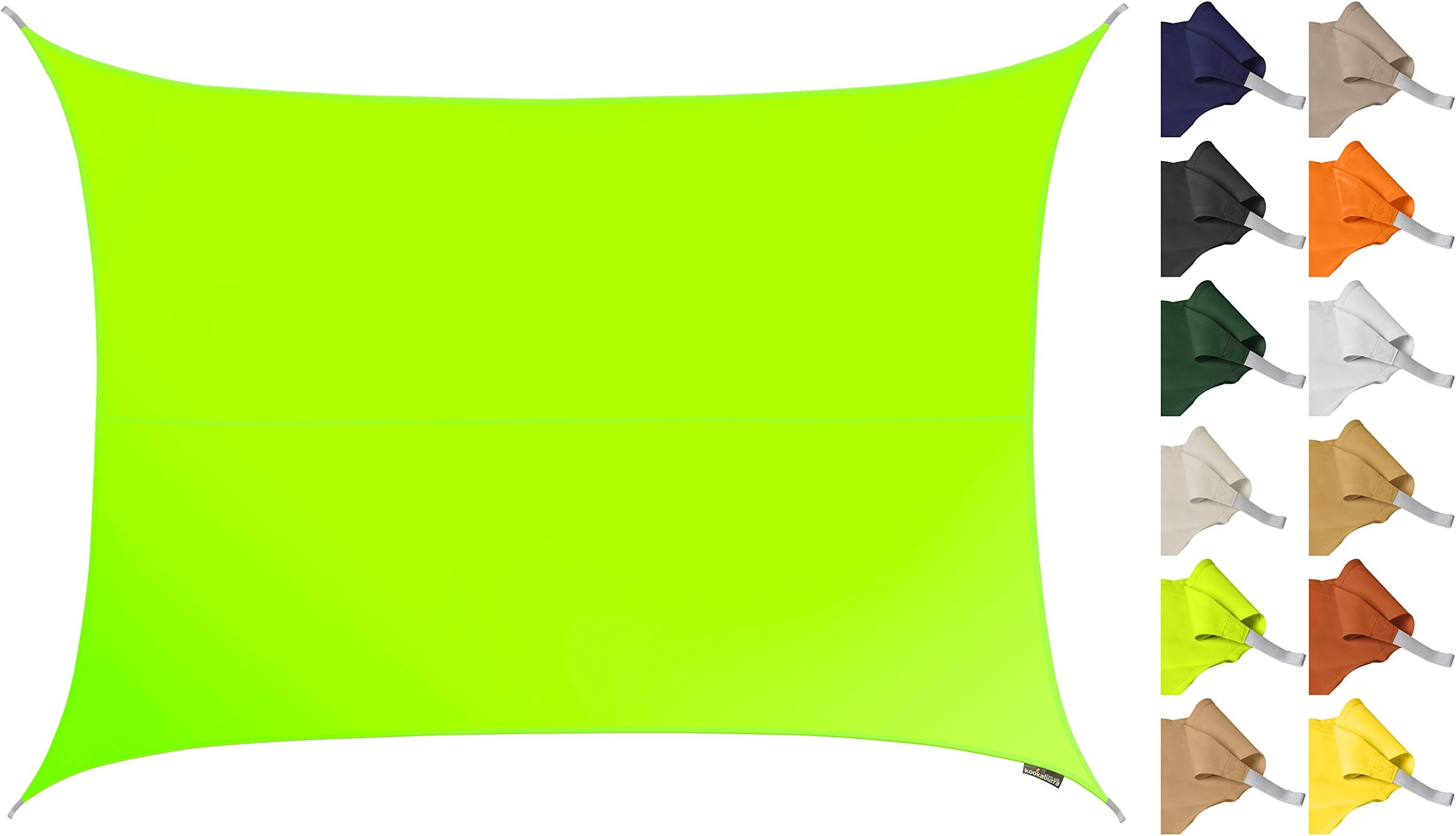 Kookaburra 3m x 2m Rectangle Water Resistant Garden Patio Sun Shade Sail Canopy 96.5% UV Block with Free Rope (Lime Green)