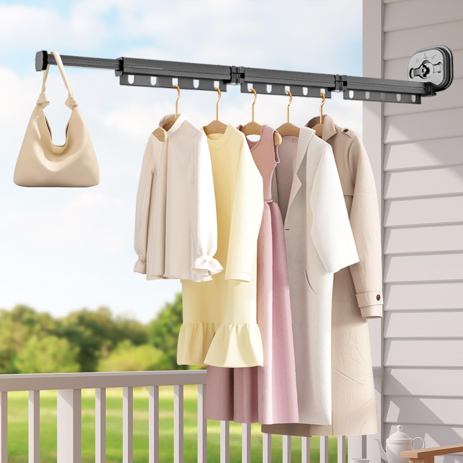 Qivine Tendedero Plegable de Pared con Ventosa, 120cm Perchero Triple Plegable con 15 Ganchos Agujero, Negro Aluminio Aleación Sin Perforar Secador Pared Ropa para Balcón, Baño Cuarto