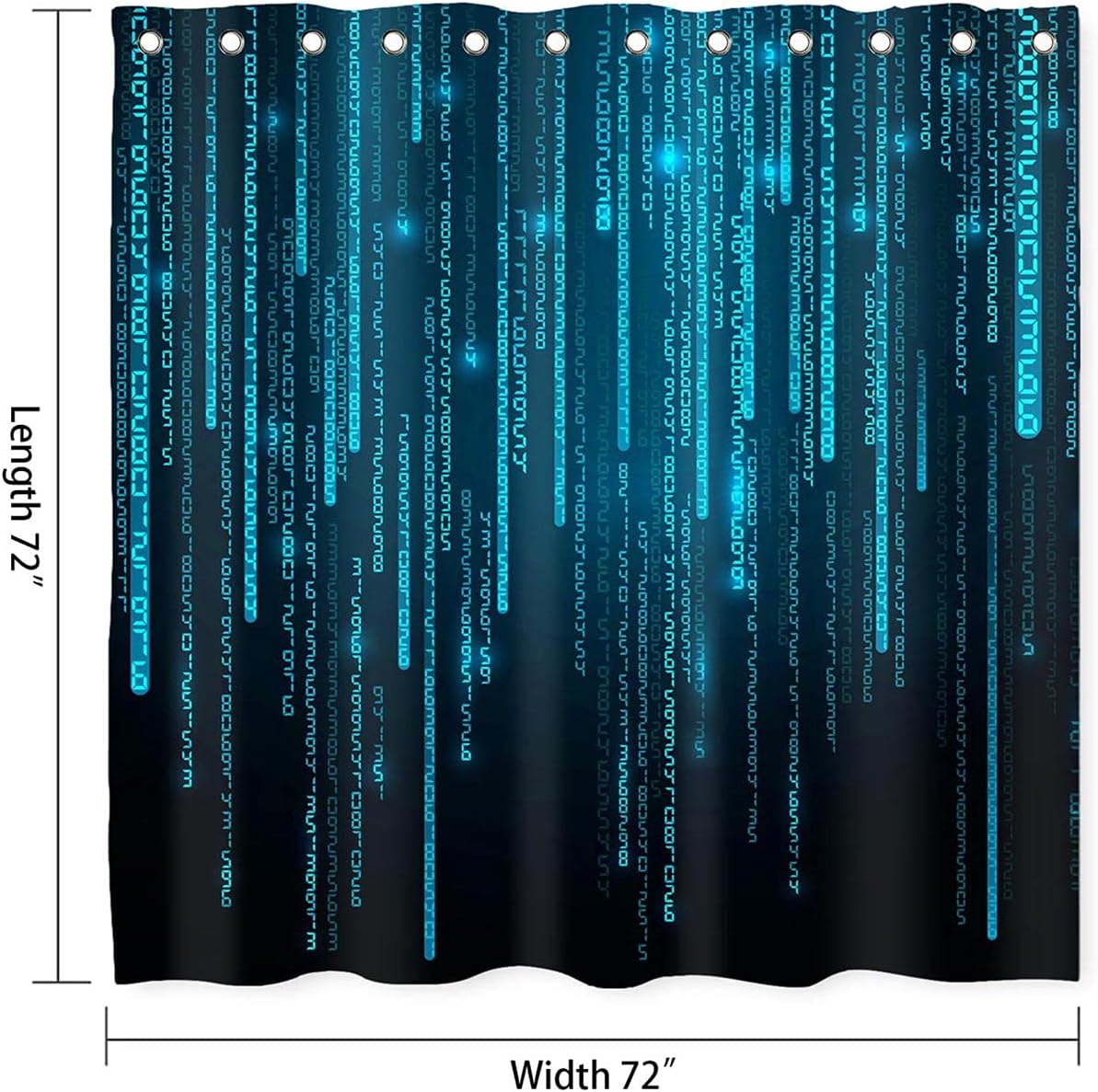 Teal Shower Curtain, Digital Teal and Black Blue Matrix Shower Curtains, Abstract Ombre Gradient Art Fabric Bath Curtain, Durable Upgrade Polyester Bathroom Decor with Hooks, 72x72, YLXYNT191