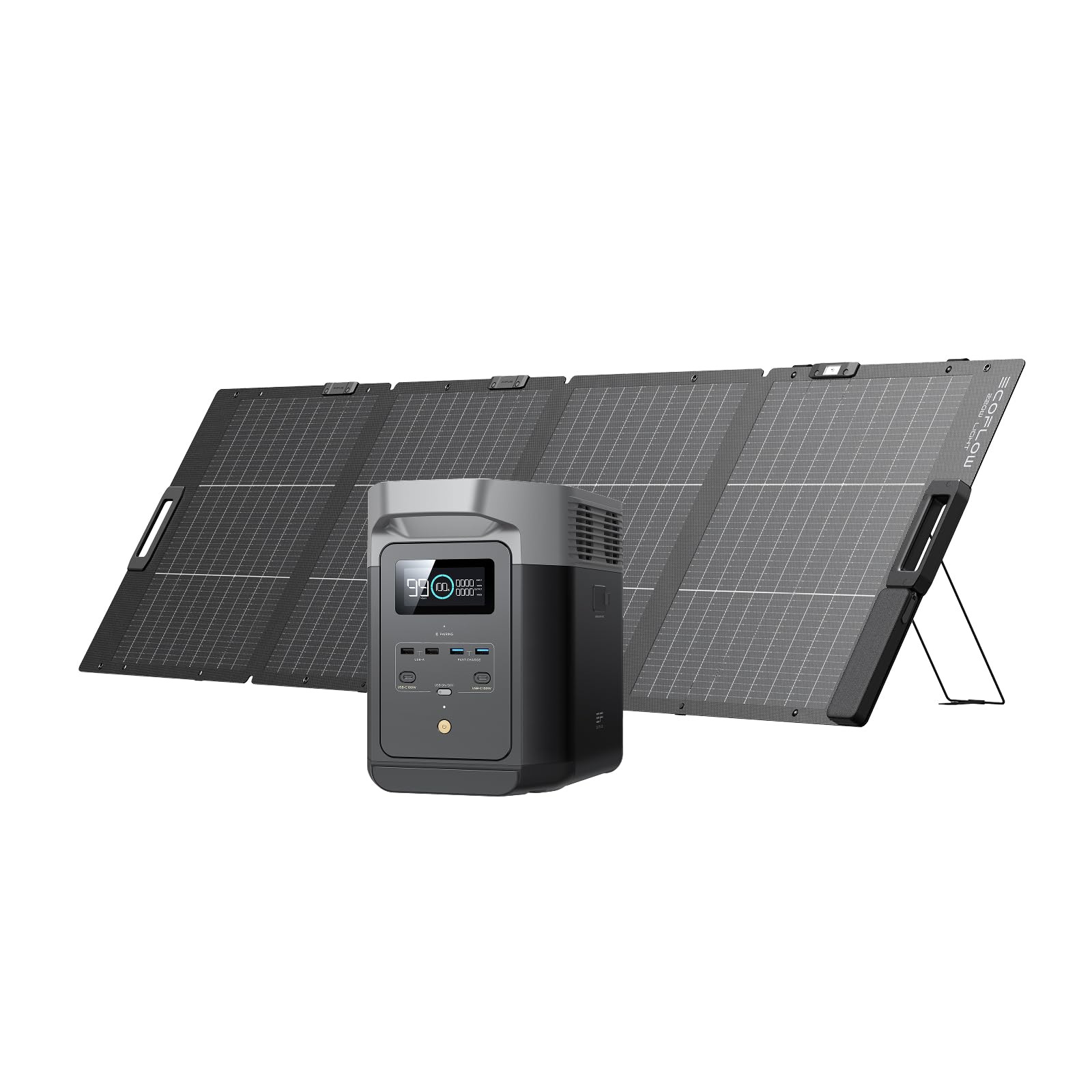 Paquete de generador solar de 220 W y EcoFlow DELTA 2 con capacidad ampliable de 1 a 3kWh, batería LFP, carga rápida, portátil para la alimentación de reserva del hogar, el camping