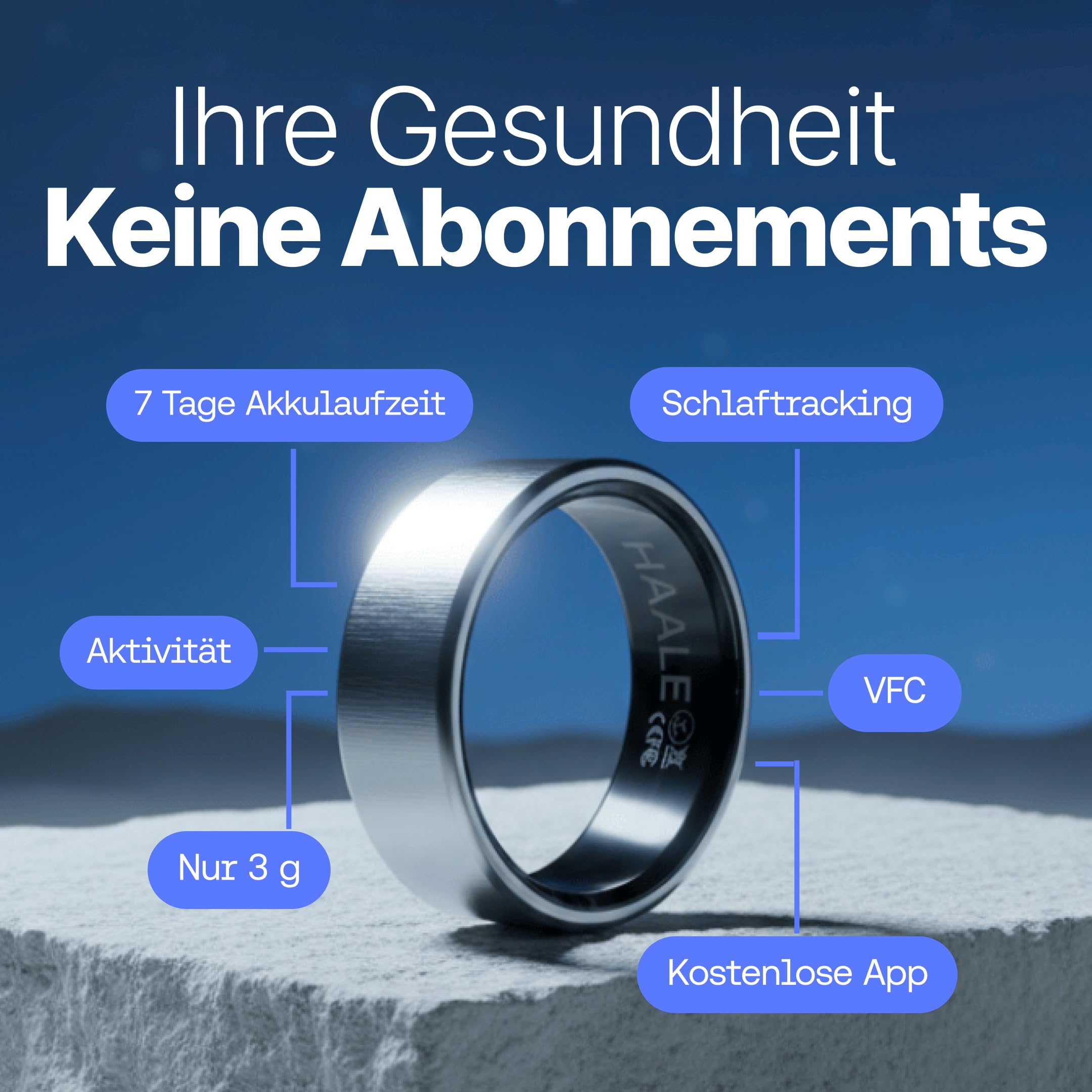 HAALE Smart Ring Fitnesstracker Edelstahl Damen Herren