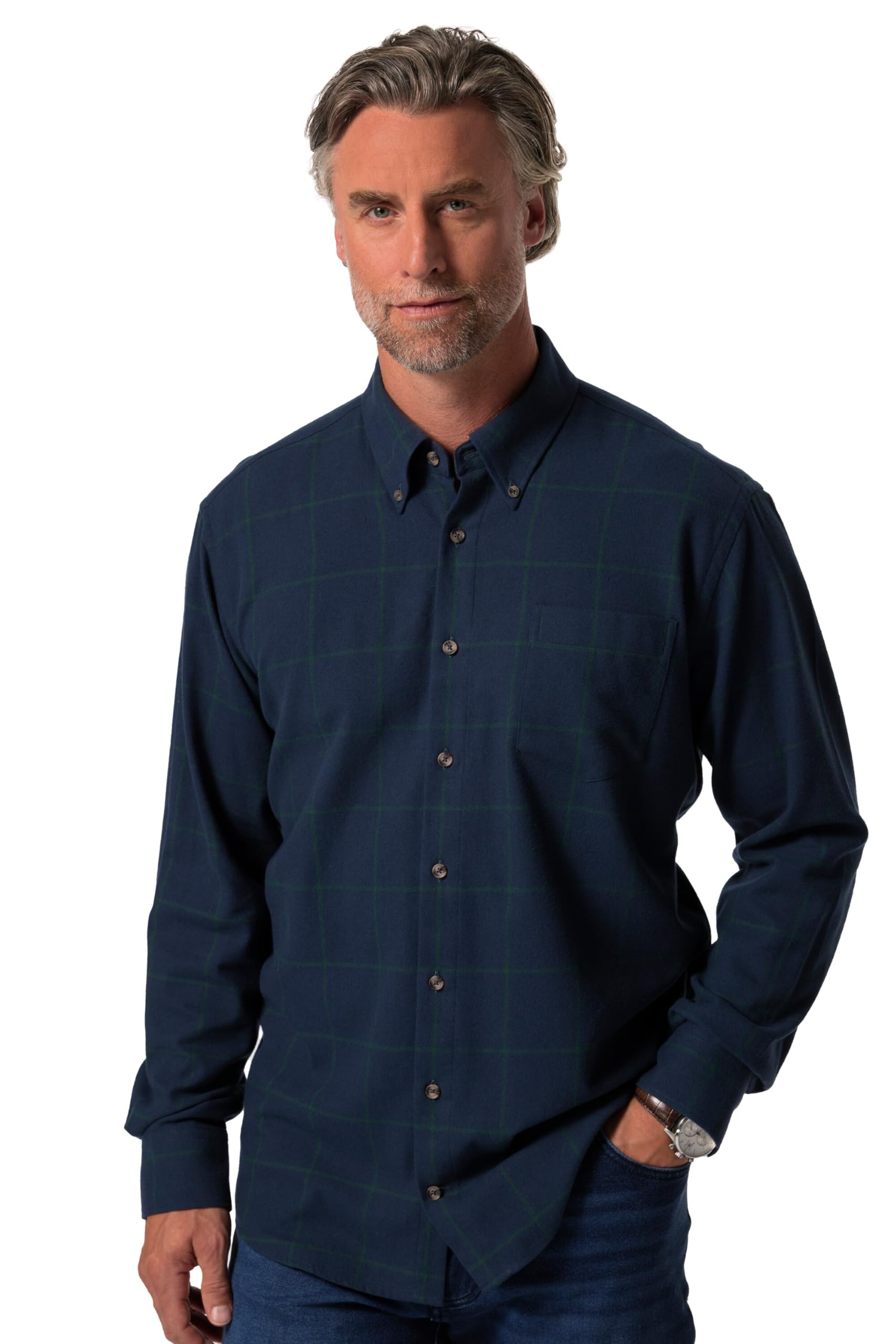 Boston Park Herren große Größen Übergrößen Menswear L-8XL Karo-Flanellhemd, Langarm, Buttondown-Kragen, Comfort Fit 832834