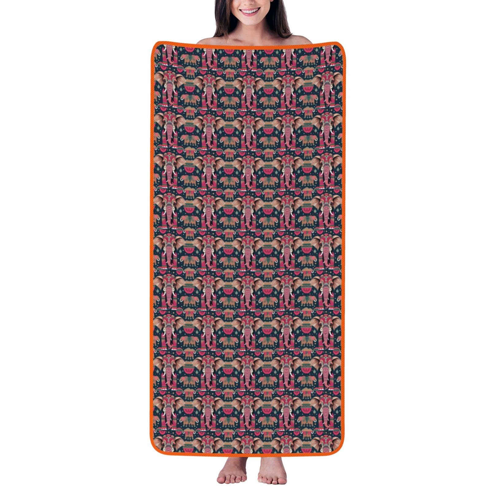 KPXXAQT Bohemian Elephant Pattern Print Coral Velvet Bath Towel Soft Absorbent Towels Home Vacation Or Summer Gifting
