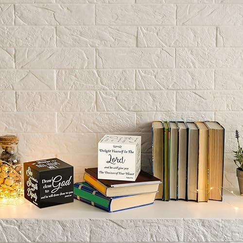 Miniatura 6 de 2 mini letreros de madera con versículo bíblico, decoración cristiana, letrero religioso con texto en inglés Be Still and Know, decoración de