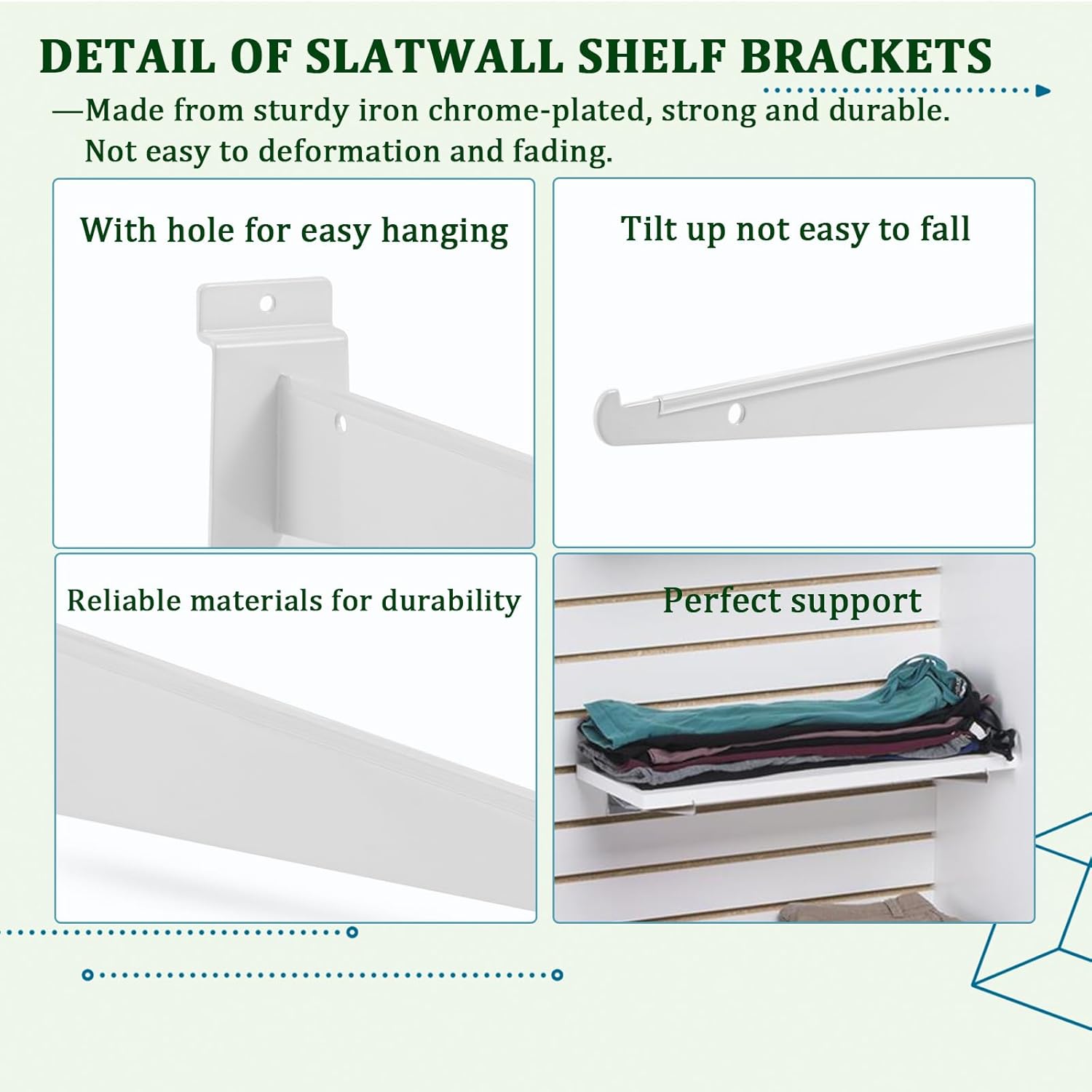 10 Pack Slatwall Knife Shelf Bracket, 8 inch Slatwall Bracket for Shelves, Heavy Duty Metal Slatwall Accessories with Lip for Slat Wall Panels Shelving Display Home Commercial, White